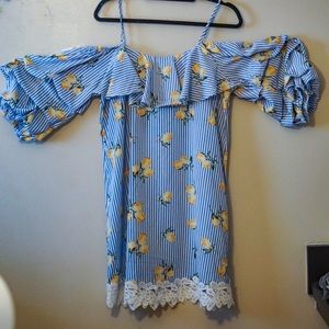 Lemon Stripped Off the Shoulder Dress